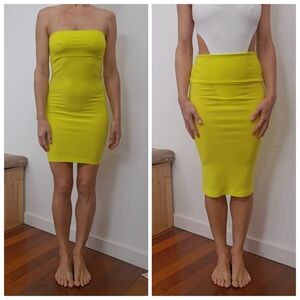 Norma Kamali convertible neon green fluoro yellow dress midi skirt xs